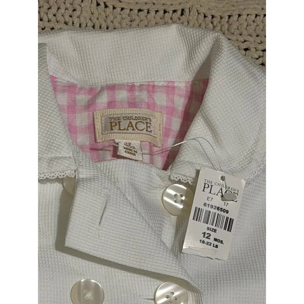 The Childrens Place Girls White Seersucker Trench Coat Pink Gingham 12M  NWT